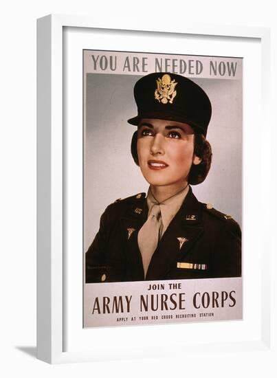 Join the Army Nurse Corps, 1943 Recruiting Poster For US Army Nurses-null-Framed Premium Giclee Print