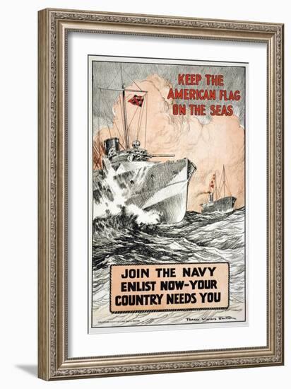 Join the Navy, Keep the American Flag on the Seas, c.1917-Frank Vining Smith-Framed Art Print