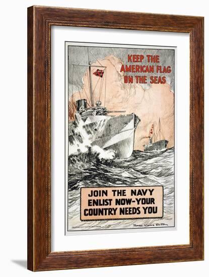 Join the Navy, Keep the American Flag on the Seas, c.1917-Frank Vining Smith-Framed Art Print