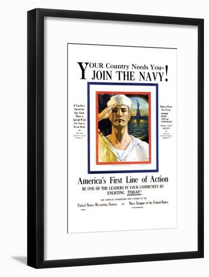 Join the Navy, Your country Needs You, c.1916-Rolf Armstrong-Framed Art Print