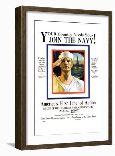 Join the Navy, Your country Needs You, c.1916-Rolf Armstrong-Framed Art Print