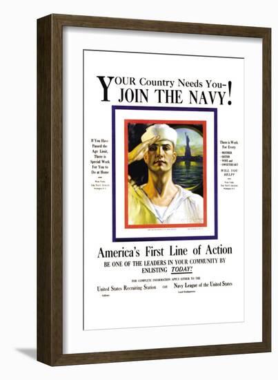 Join the Navy, Your country Needs You, c.1916-Rolf Armstrong-Framed Premium Giclee Print