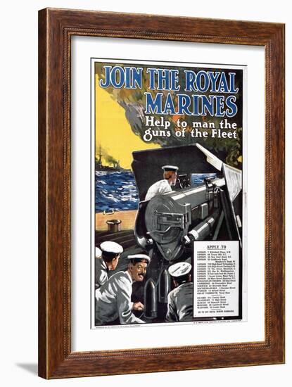 'Join the Royal Marines - Help to Man the Guns of the Fleet', World War I Recruitment Poster-English School-Framed Giclee Print