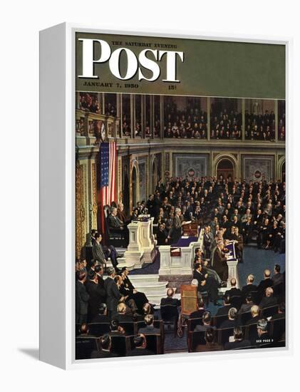 "Joint Session of Congress," Saturday Evening Post Cover, January 7, 1950-John Falter-Framed Premier Image Canvas