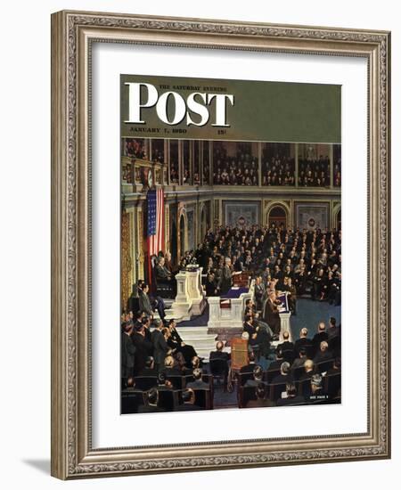 "Joint Session of Congress," Saturday Evening Post Cover, January 7, 1950-John Falter-Framed Giclee Print