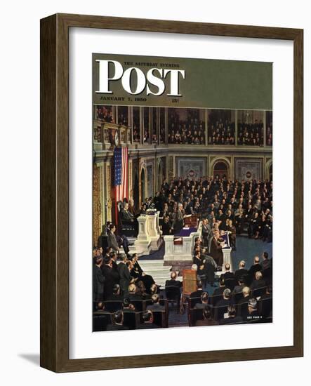 "Joint Session of Congress," Saturday Evening Post Cover, January 7, 1950-John Falter-Framed Giclee Print