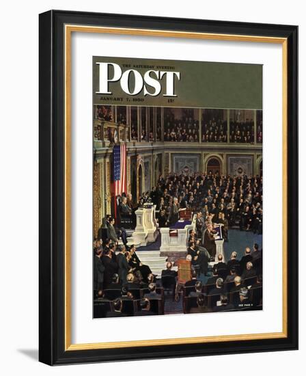 "Joint Session of Congress," Saturday Evening Post Cover, January 7, 1950-John Falter-Framed Giclee Print