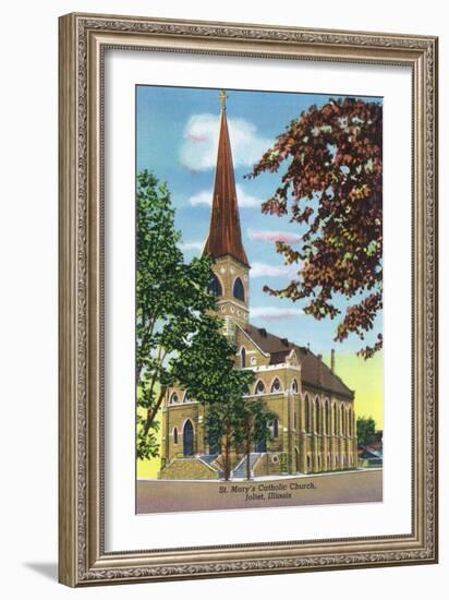 Joliet, Illinois - Exterior View of St. Mary's Catholic Church, c.1944-Lantern Press-Framed Art Print