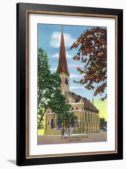 Joliet, Illinois - Exterior View of St. Mary's Catholic Church, c.1944-Lantern Press-Framed Art Print