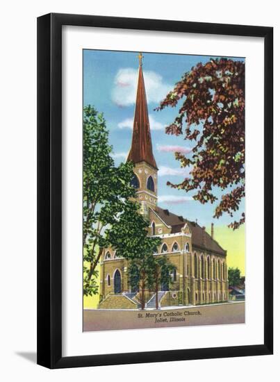 Joliet, Illinois - Exterior View of St. Mary's Catholic Church, c.1944-Lantern Press-Framed Art Print