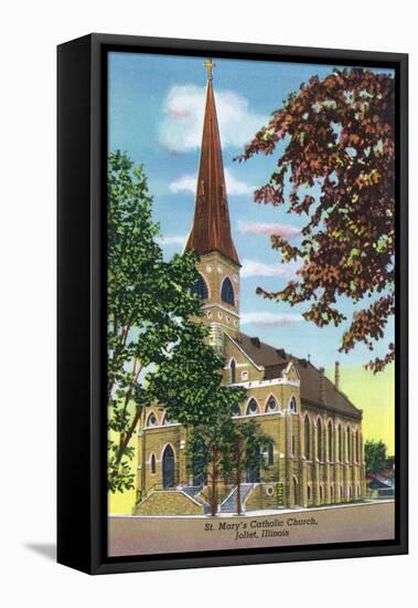 Joliet, Illinois - Exterior View of St. Mary's Catholic Church, c.1944-Lantern Press-Framed Stretched Canvas