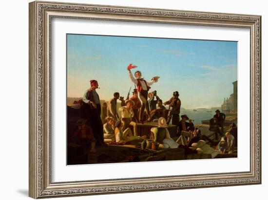 Jolly Flatboatmen in Port, 1857-George Caleb Bingham-Framed Giclee Print