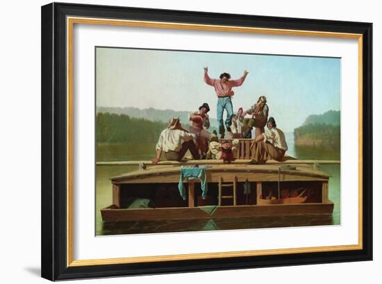 Jolly Flatboatmen-George Caleb Bingham-Framed Art Print