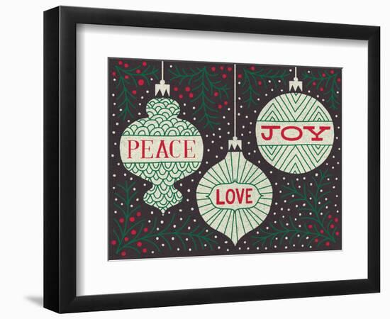 Jolly Holiday Ornaments Peace Love Joy-Michael Mullan-Framed Art Print