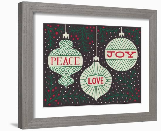 Jolly Holiday Ornaments Peace Love Joy-Michael Mullan-Framed Art Print