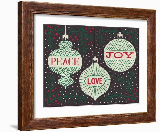 Jolly Holiday Ornaments Peace Love Joy-Michael Mullan-Framed Art Print