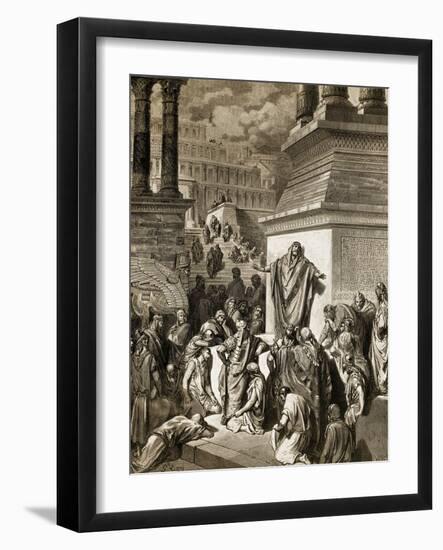 Jonah Telling of Nineveh's Coming Vanquishment-Gustave Doré-Framed Giclee Print
