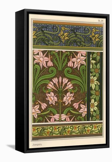 Jonquil, Narcissus jonquilla, as design motif in wallpaper and fabric patterns-null-Framed Premier Image Canvas