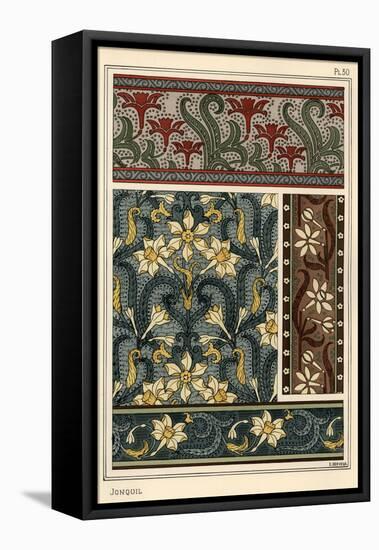 Jonquil, Narcissus jonquilla, as design motif in wallpaper and fabric patterns.-null-Framed Premier Image Canvas
