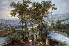 Spring, a Landscape with Elegant Company on a Tree-Lined Road-Joos de Momper and Jan Brueghel-Premier Image Canvas