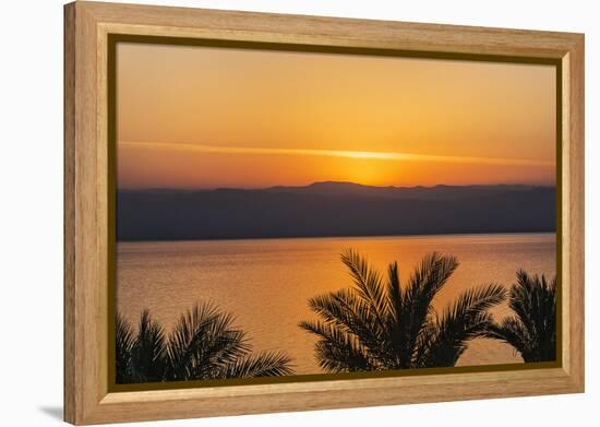 Jordan, Dead Sea. Sunset over the Dead Sea with the Mountains of Israel Beyond.-Nigel Pavitt-Framed Premier Image Canvas