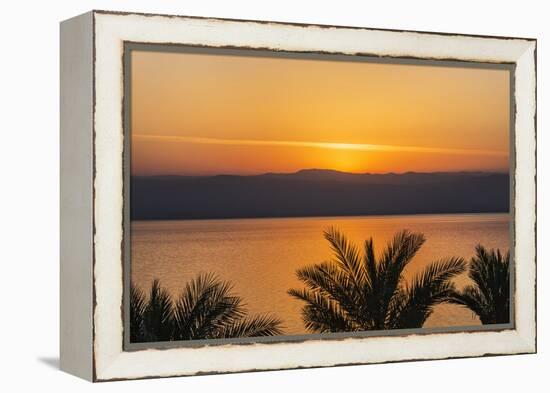 Jordan, Dead Sea. Sunset over the Dead Sea with the Mountains of Israel Beyond.-Nigel Pavitt-Framed Premier Image Canvas