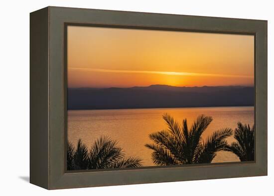 Jordan, Dead Sea. Sunset over the Dead Sea with the Mountains of Israel Beyond.-Nigel Pavitt-Framed Premier Image Canvas