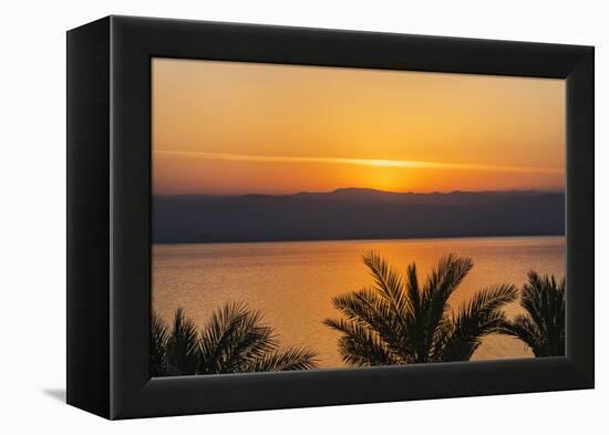 Jordan, Dead Sea. Sunset over the Dead Sea with the Mountains of Israel Beyond.-Nigel Pavitt-Framed Premier Image Canvas