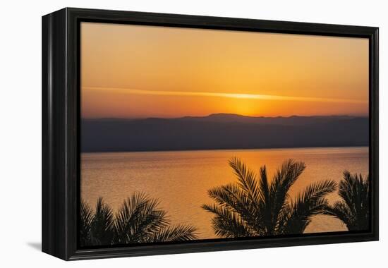 Jordan, Dead Sea. Sunset over the Dead Sea with the Mountains of Israel Beyond.-Nigel Pavitt-Framed Premier Image Canvas