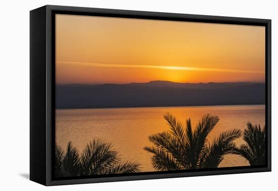 Jordan, Dead Sea. Sunset over the Dead Sea with the Mountains of Israel Beyond.-Nigel Pavitt-Framed Premier Image Canvas