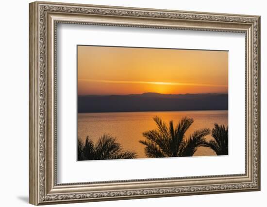 Jordan, Dead Sea. Sunset over the Dead Sea with the Mountains of Israel Beyond.-Nigel Pavitt-Framed Photographic Print