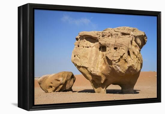 Jordan, Wadi Rum. a Free-Standing Sandstone Feature known as the Bedouin Cow in Wadi Rum.-Nigel Pavitt-Framed Premier Image Canvas