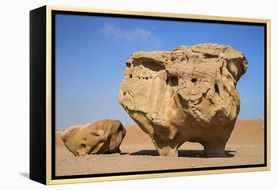 Jordan, Wadi Rum. a Free-Standing Sandstone Feature known as the Bedouin Cow in Wadi Rum.-Nigel Pavitt-Framed Premier Image Canvas