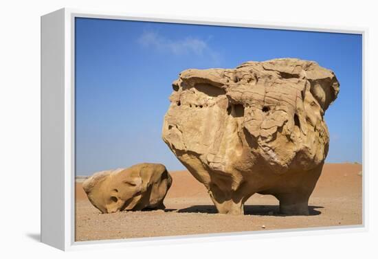 Jordan, Wadi Rum. a Free-Standing Sandstone Feature known as the Bedouin Cow in Wadi Rum.-Nigel Pavitt-Framed Premier Image Canvas