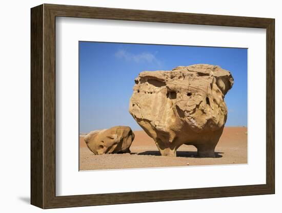 Jordan, Wadi Rum. a Free-Standing Sandstone Feature known as the Bedouin Cow in Wadi Rum.-Nigel Pavitt-Framed Photographic Print