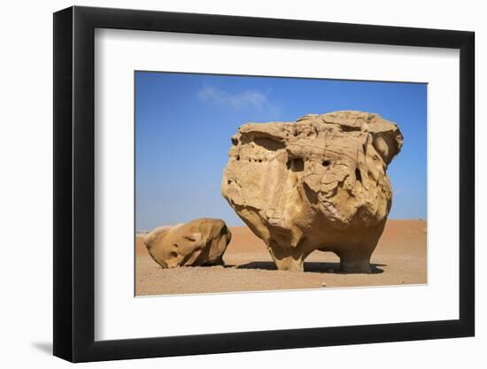 Jordan, Wadi Rum. a Free-Standing Sandstone Feature known as the Bedouin Cow in Wadi Rum.-Nigel Pavitt-Framed Photographic Print
