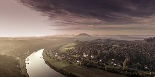 View from the Bastei Bridge to 'Gansfelsen'-Jorg Simanowski-Framed Premier Image Canvas