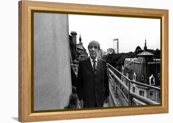 Jorge Luis Borges on His House Terrace-Mario de Biasi-Framed Premier Image Canvas