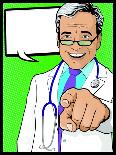 Vintage Pop Art Doctor with Pointing Hand-jorgenmac-Framed Art Print