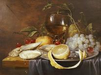 A Roemer, a Peeled Half Lemon on a Pewter Plate, Oysters, Cherries and an Orange on a Draped Table-Joris Van Son-Premier Image Canvas