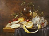 A Roemer, a Peeled Half Lemon on a Pewter Plate, Oysters, Cherries and an Orange on a Draped Table-Joris van Son-Framed Premium Giclee Print