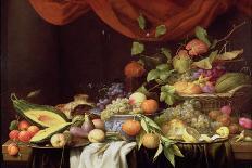 A Roemer, a Peeled Half Lemon on a Pewter Plate, Oysters, Cherries and an Orange on a Draped Table-Joris van Son-Framed Premier Image Canvas