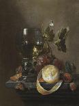 A Roemer, a Peeled Half Lemon on a Pewter Plate, Oysters, Cherries and an Orange on a Draped Table-Joris Van Son-Mounted Giclee Print