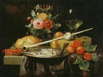 A Roemer, a Peeled Half Lemon on a Pewter Plate, Oysters, Cherries and an Orange on a Draped Table-Joris van Son-Giclee Print