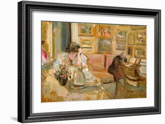 Jos and Lucie Hessel in the Small Salon, Rue de Rivoli, c.1900-05-Edouard Vuillard-Framed Giclee Print