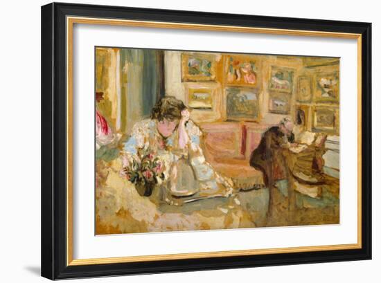 Jos and Lucie Hessel in the Small Salon, Rue de Rivoli, c.1900-05-Edouard Vuillard-Framed Giclee Print