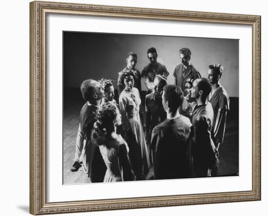 Jose Limon Standing in a Circle with Doris Humphrey and Other Members of His Troupe-Gjon Mili-Framed Premium Photographic Print