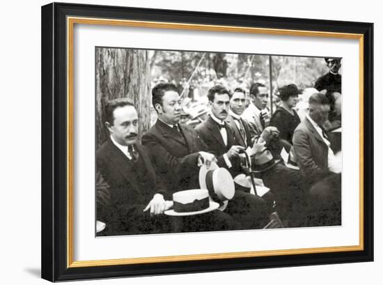 Jose Vasconcelos and Diego Rivera During an Outdoor Event at Chapultepec Park, Mexico City, 1921-Tina Modotti-Framed Giclee Print