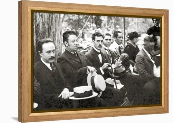 Jose Vasconcelos and Diego Rivera During an Outdoor Event at Chapultepec Park, Mexico City, 1921-Tina Modotti-Framed Premier Image Canvas