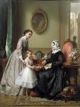 Three Women in a Parlor Room, A Young Girl Offers Fruit to an Elderly Woman, 19th Century-Josef Laurens Dyckmans-Giclee Print